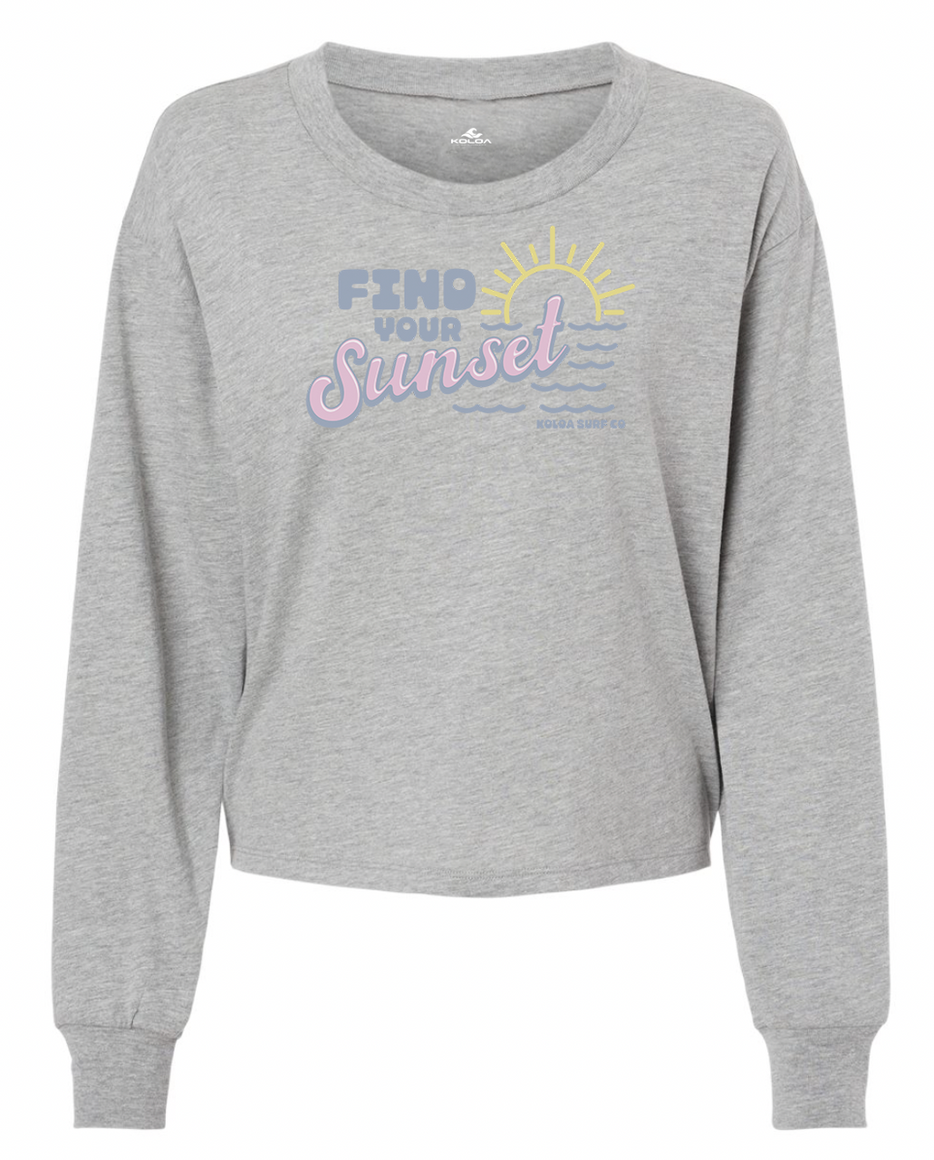 Koloa Vintage Sunset Long Sleeve Crop Tee - Heather Grey