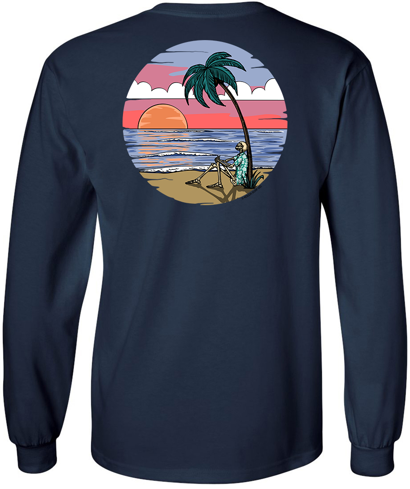 Koloa Skeleton Palm Long Sleeve T-Shirt- Navy