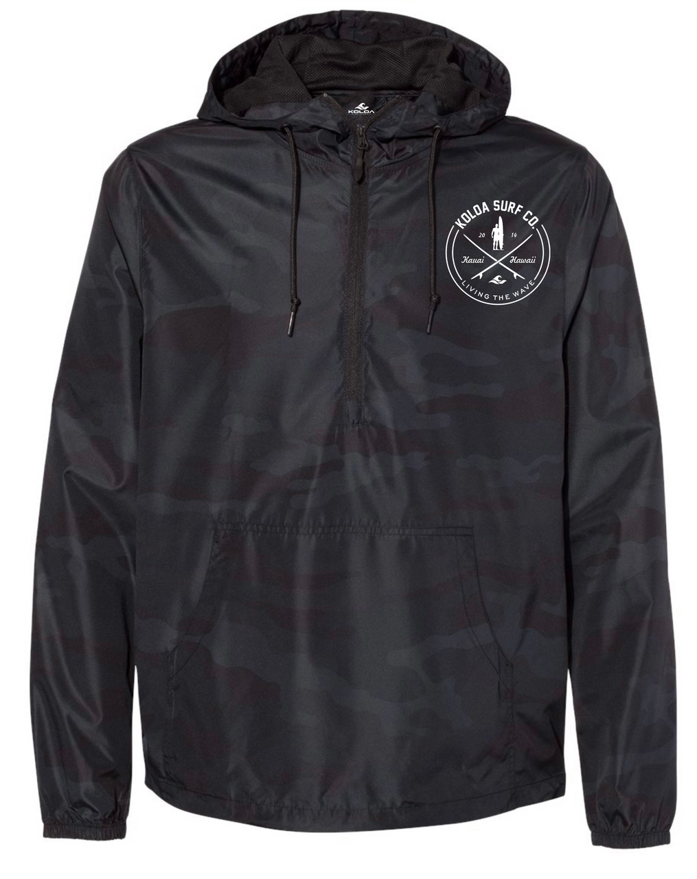 Black Camo- Koloa Looking For Waves Quarter-Zip Water Resistant Windbreaker
