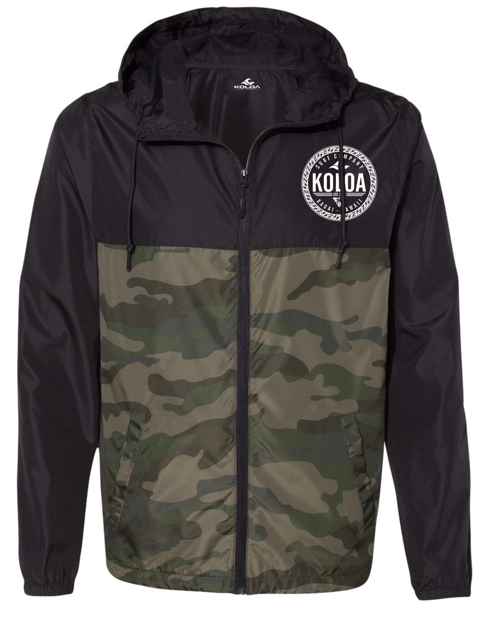 Koloa Shore Water Resistant Windbreaker- Black/ Camo