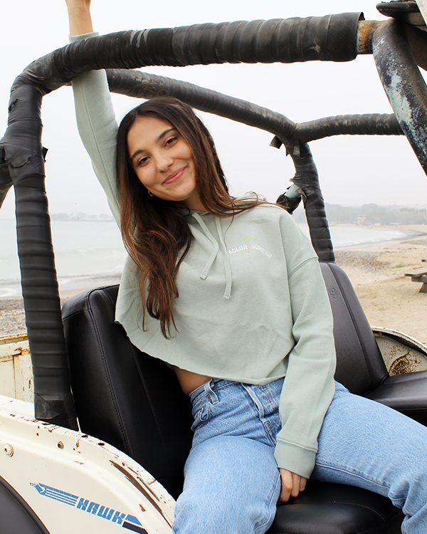Koloa Serene Palm Cropped Hooded Sweatshirt- Sage