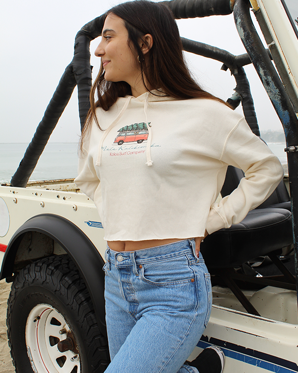 Koloa Christmas Van Cropped Hooded Sweatshirt- Bone