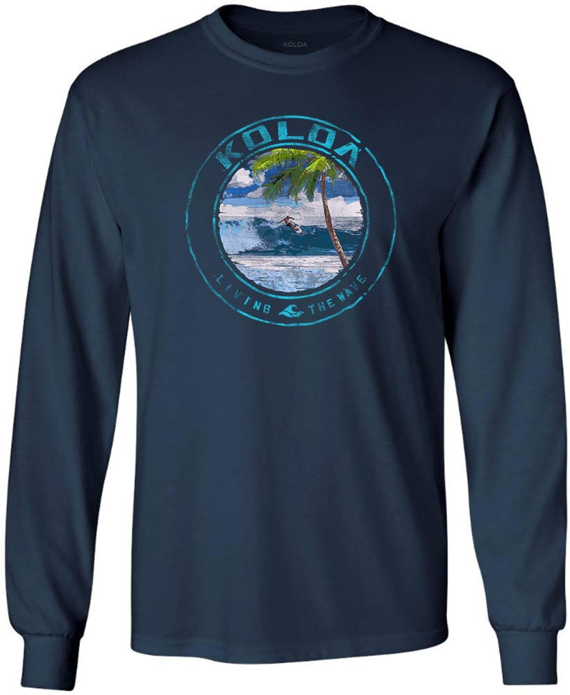 Koloa Watercolor Surfer Long Sleeve T-Shirt- Navy