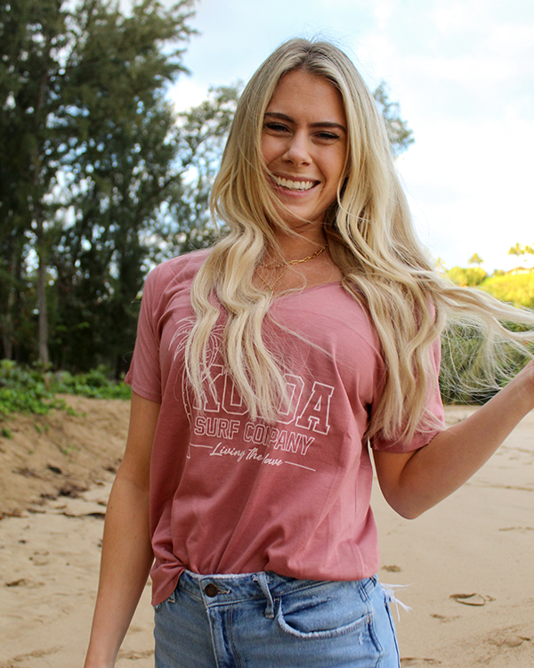 Koloa Breezy Slouchy V-Neck Tee - Mauve