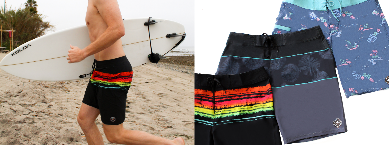 Men's boardshorts designed for surfing and casual wear. The shorts are mid-length, feature a comfortable waistband with a drawstring, and are made from quick-drying fabric. They come in various colors with a subtle pattern and a small logo near the hem.