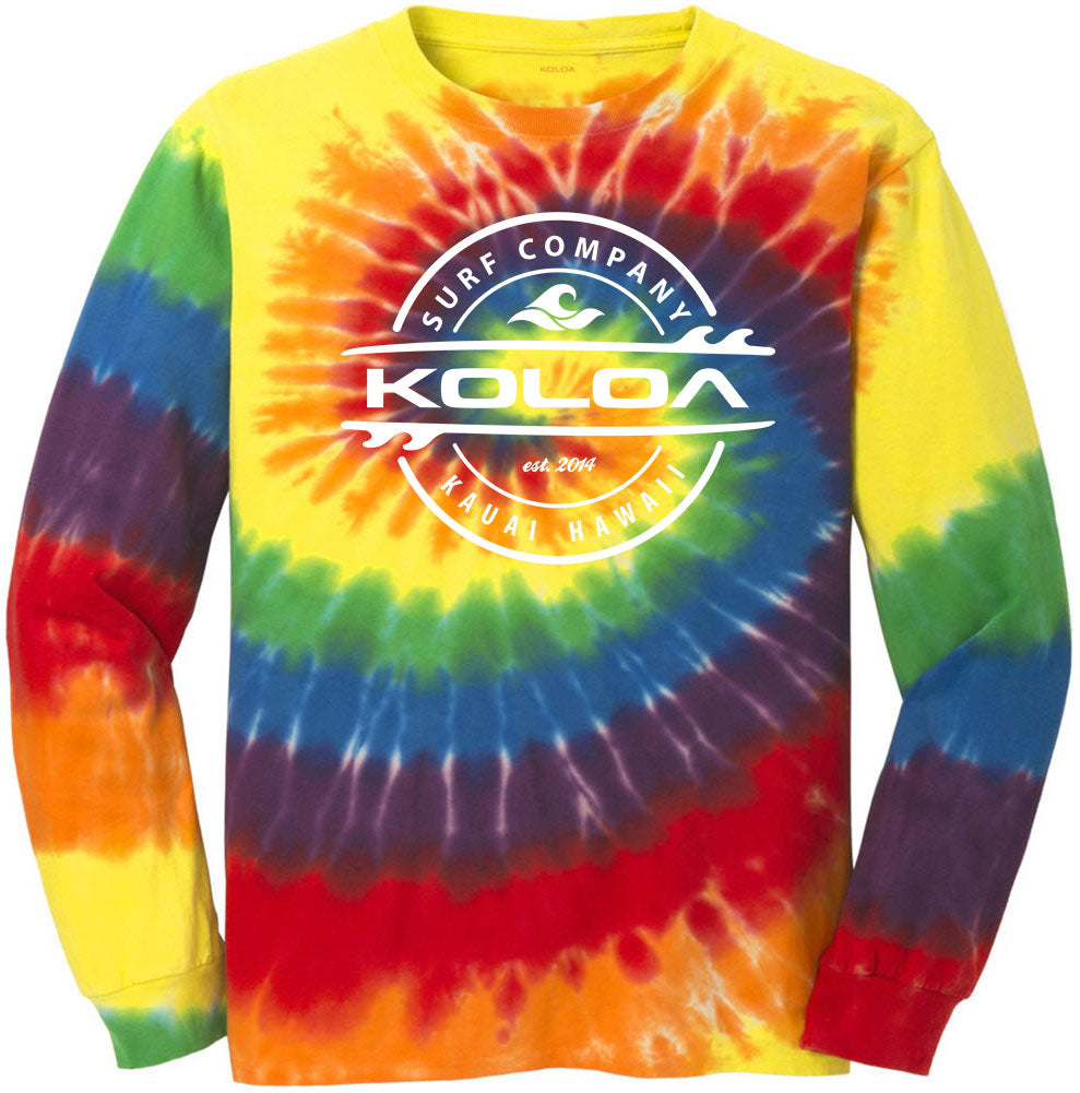 Koloa Surf Thruster Surfboards Logo Colorful Long Sleeve Tie-Dye T-Shirt