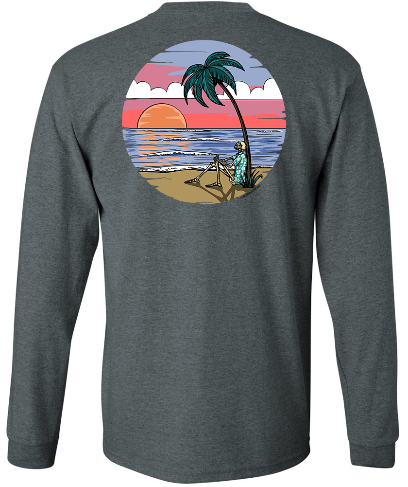 Koloa Skeleton Palm Long Sleeve T-Shirt- Dark Heather