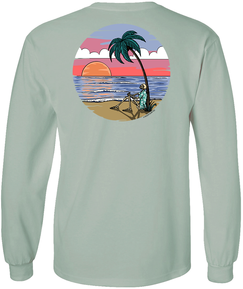 Koloa Skeleton Palm Long Sleeve T-Shirt- Stonewashed Green