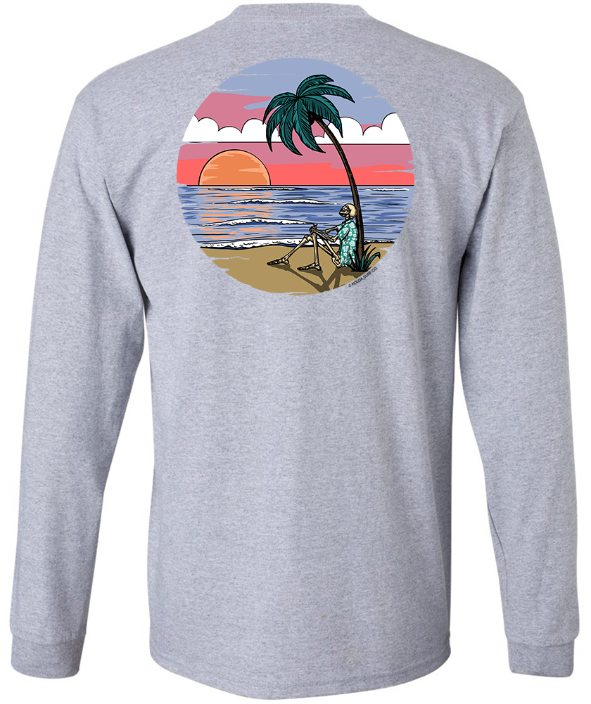 Koloa Skeleton Palm Long Sleeve T-Shirt- Athletic Heather