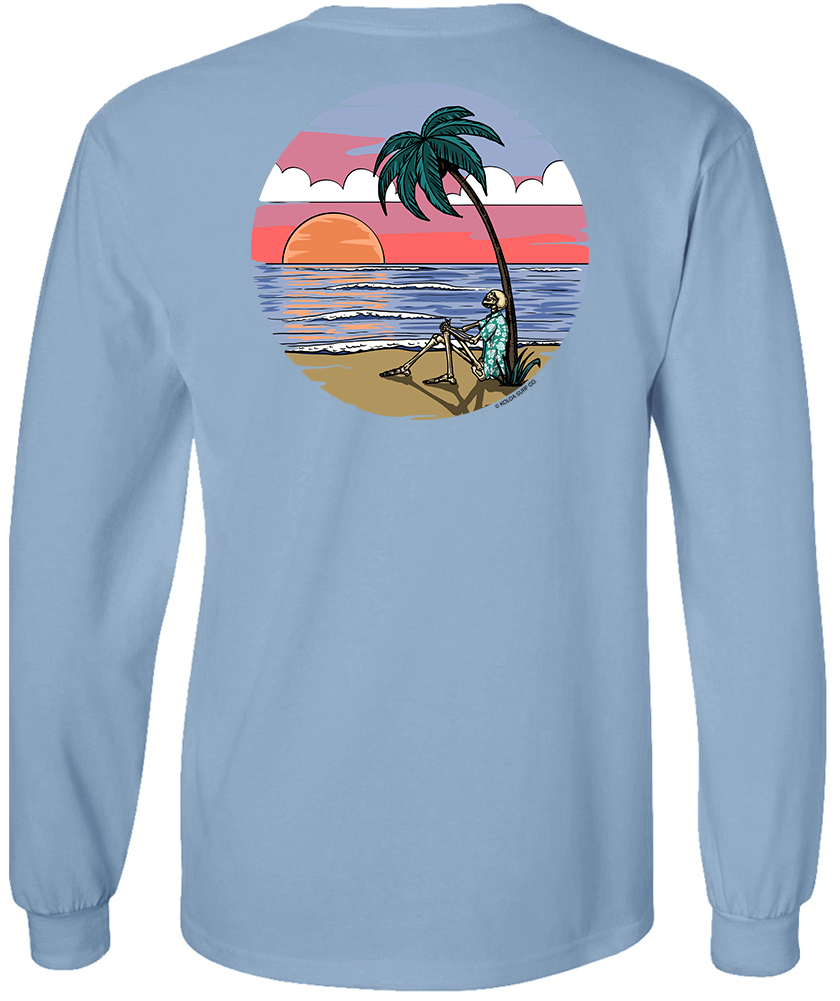 Koloa Skeleton Palm Long Sleeve T-Shirt- Stonewashed Blue