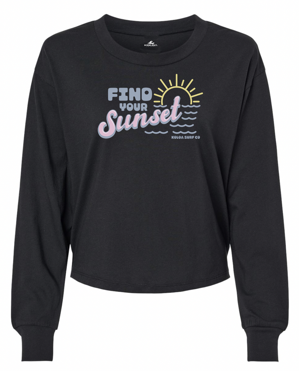 Koloa Vintage Sunset Long Sleeve Crop Tee - Black
