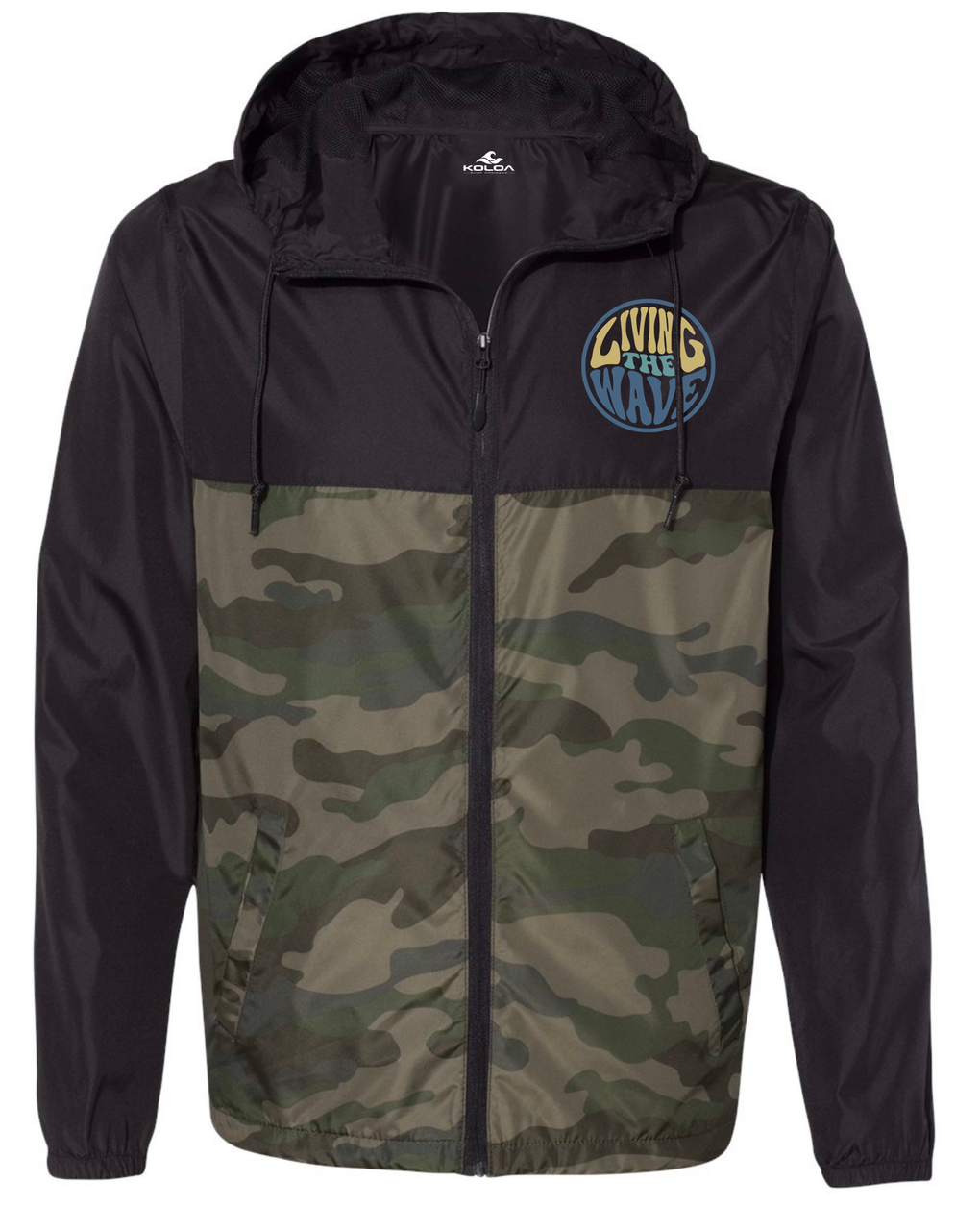 Koloa Anahola Water Resistant Windbreaker - Black/Forest Camo