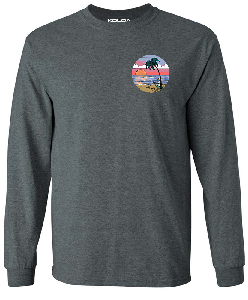 Koloa Skeleton Palm Long Sleeve T-Shirt- Dark Heather