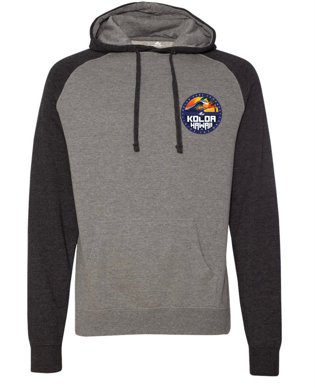 Koloa Rising Comfort Raglan Hoodie- Gunmetal Heather/ Charcoal Heather