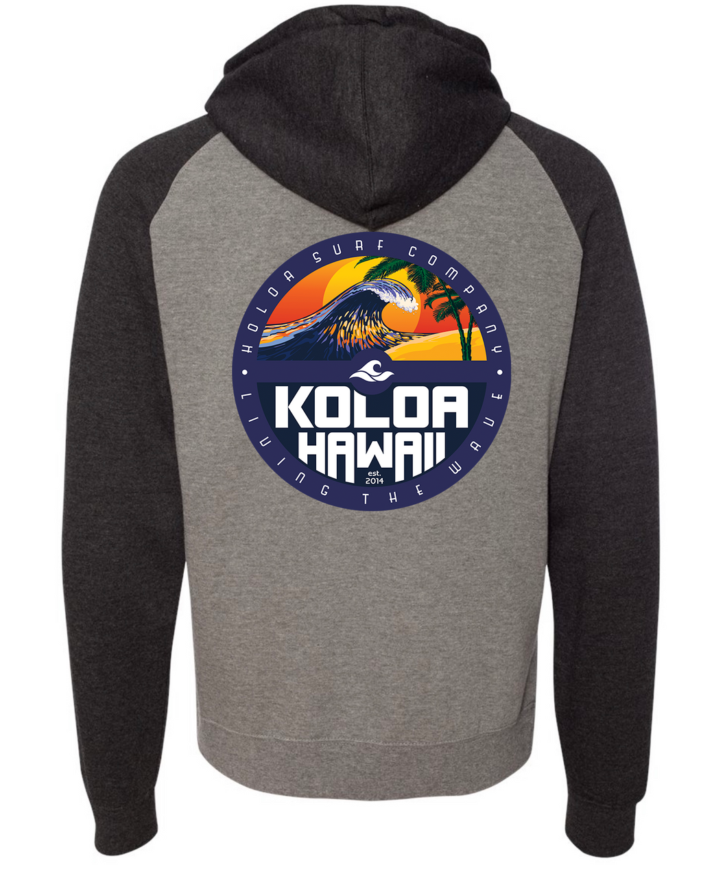 Koloa Rising Comfort Raglan Hoodie- Gunmetal Heather/ Charcoal Heather