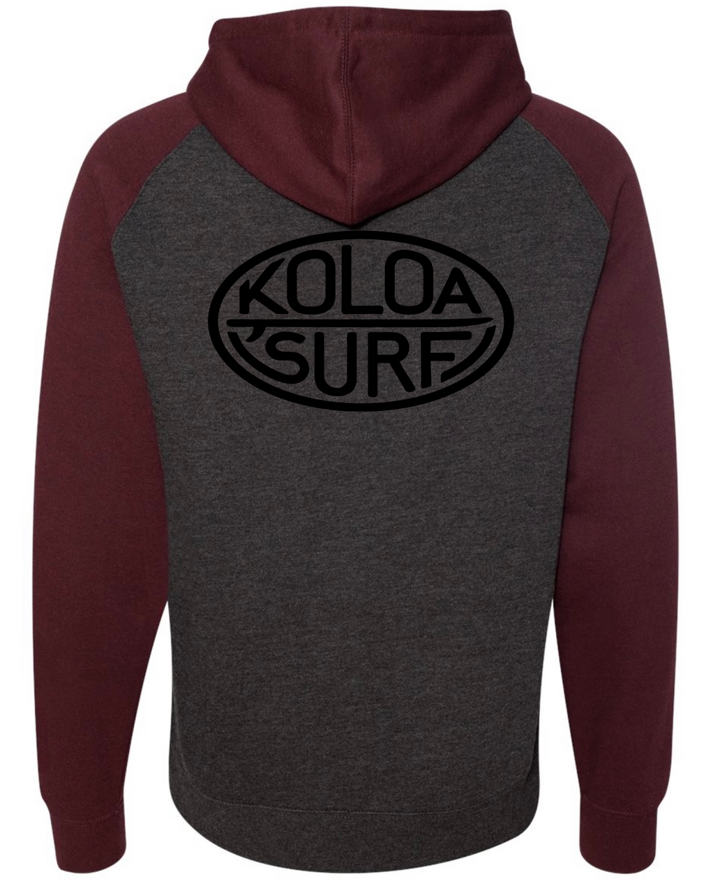 Koloa Classic Board Raglan Hoodie- Charcoal Heather/ Burgundy Heather