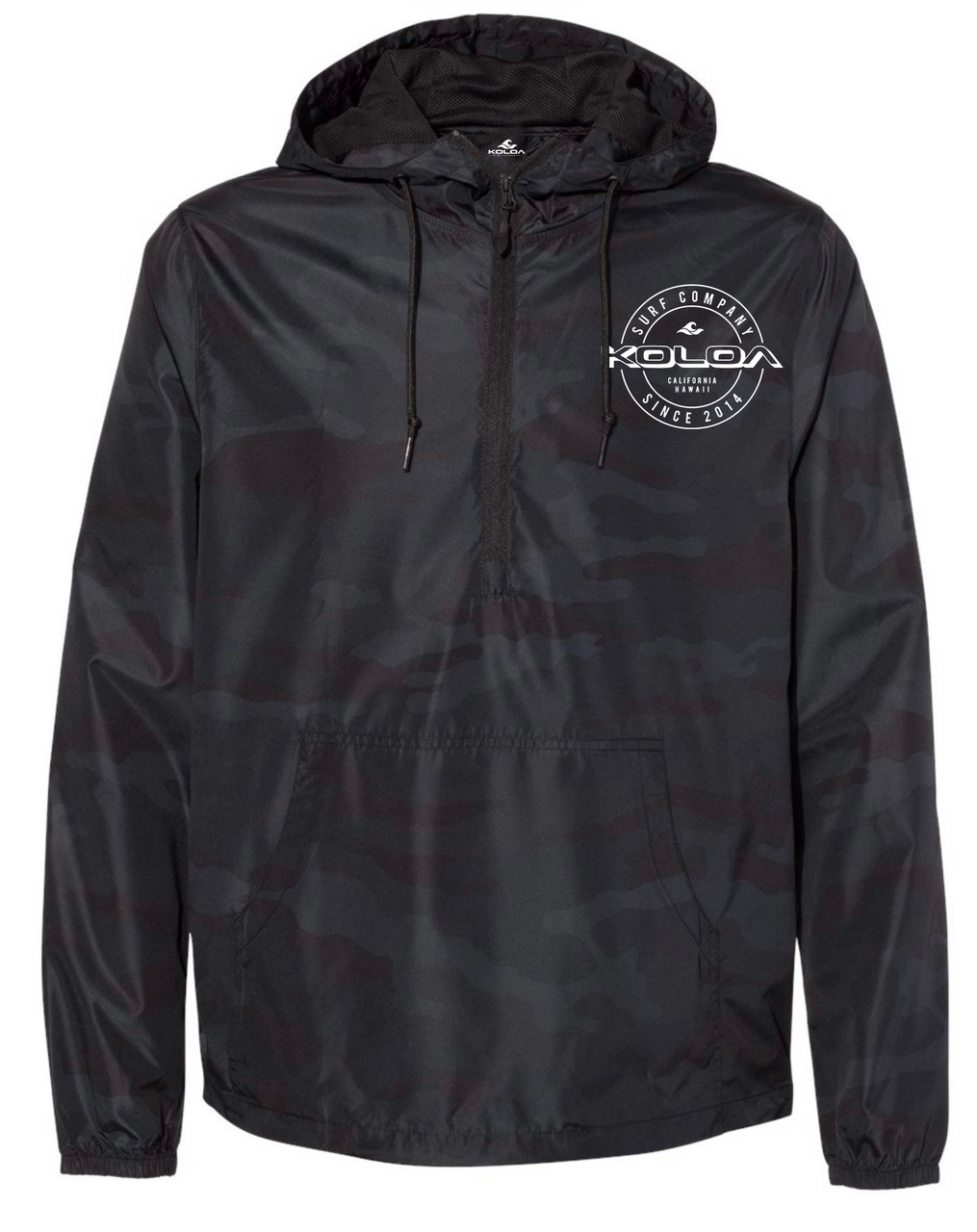  Koloa Looking For Waves Quarter-Zip Water Resistant Windbreaker- Black Camo