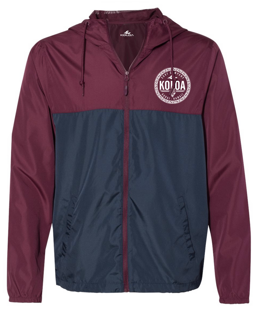 Koloa Shore Water Resistant Windbreaker- Maroon/ Navy