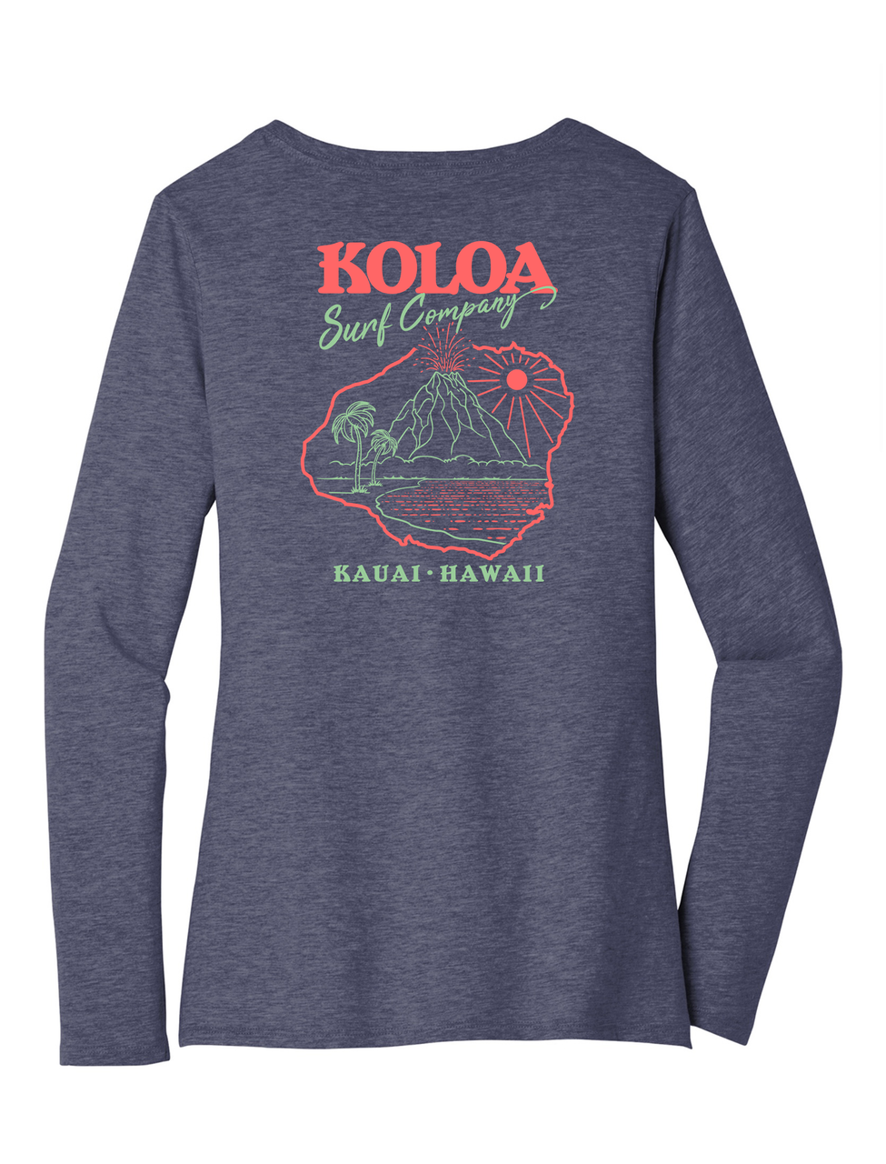 Koloa Kauai Island Women's Long Sleeve T-Shirt- Heathered Navy