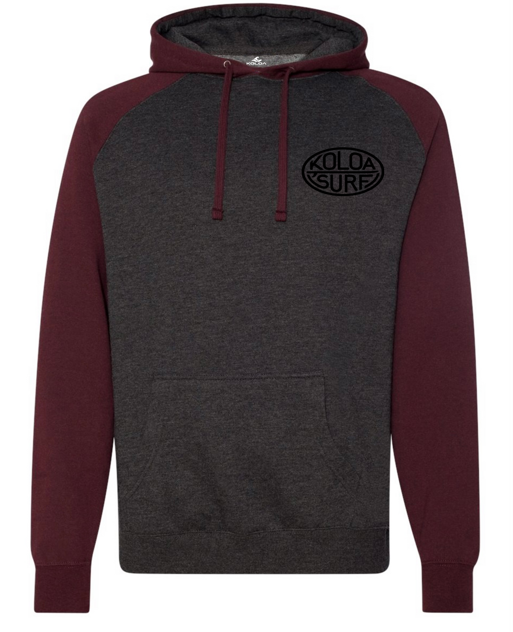 Koloa Classic Board Raglan Hoodie- Charcoal Heather/ Burgundy Heather