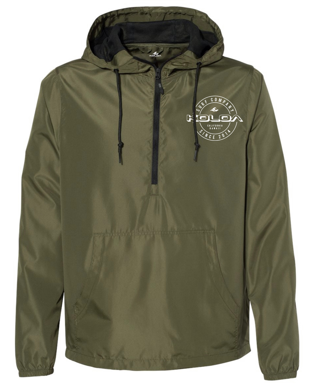 Koloa Wedge Quarter-Zip Water Resistant Windbreaker- Army/ Black Zipper