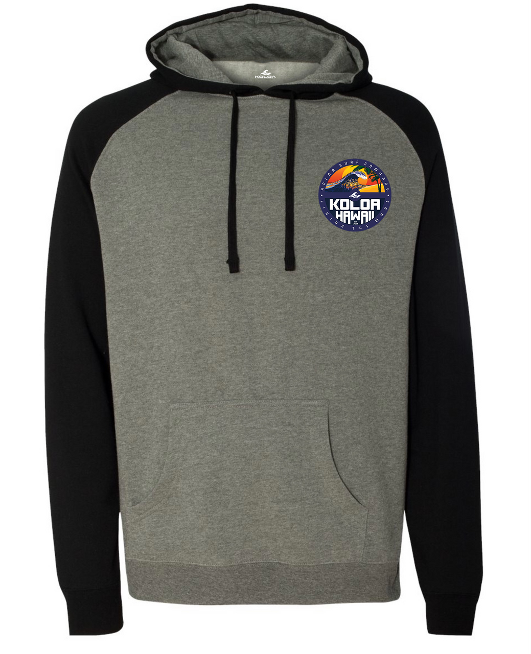 Koloa Rising Comfort Raglan Hoodie- Gunmetal Heather/ Black