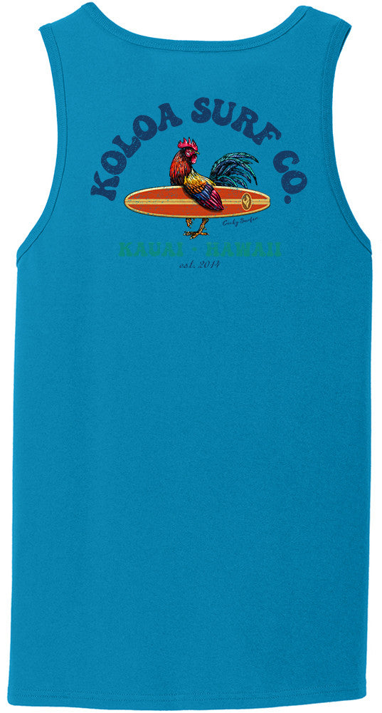 Koloa Cocky Surfer Tank Top- Neon Blue Back