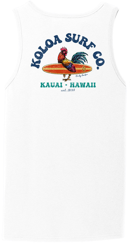 Koloa Cocky Surfer Tank Top- White Back