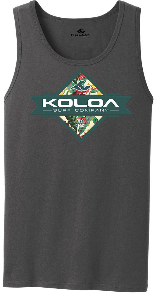 Koloa Diamond Flowers Tank Top- Charcoal