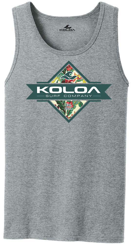 Koloa Diamond Flowers Tank Top- Athletic Heather