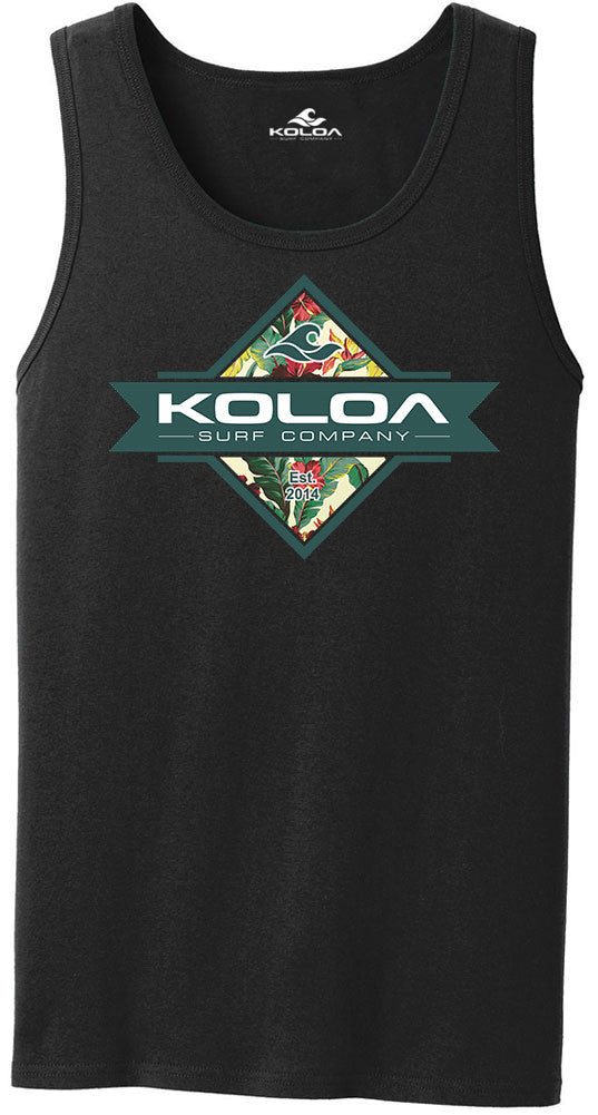 Koloa Diamond Flowers Tank Top- Black