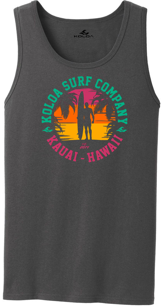 Koloa Surfer Silhouette Tank Top- Charcoal