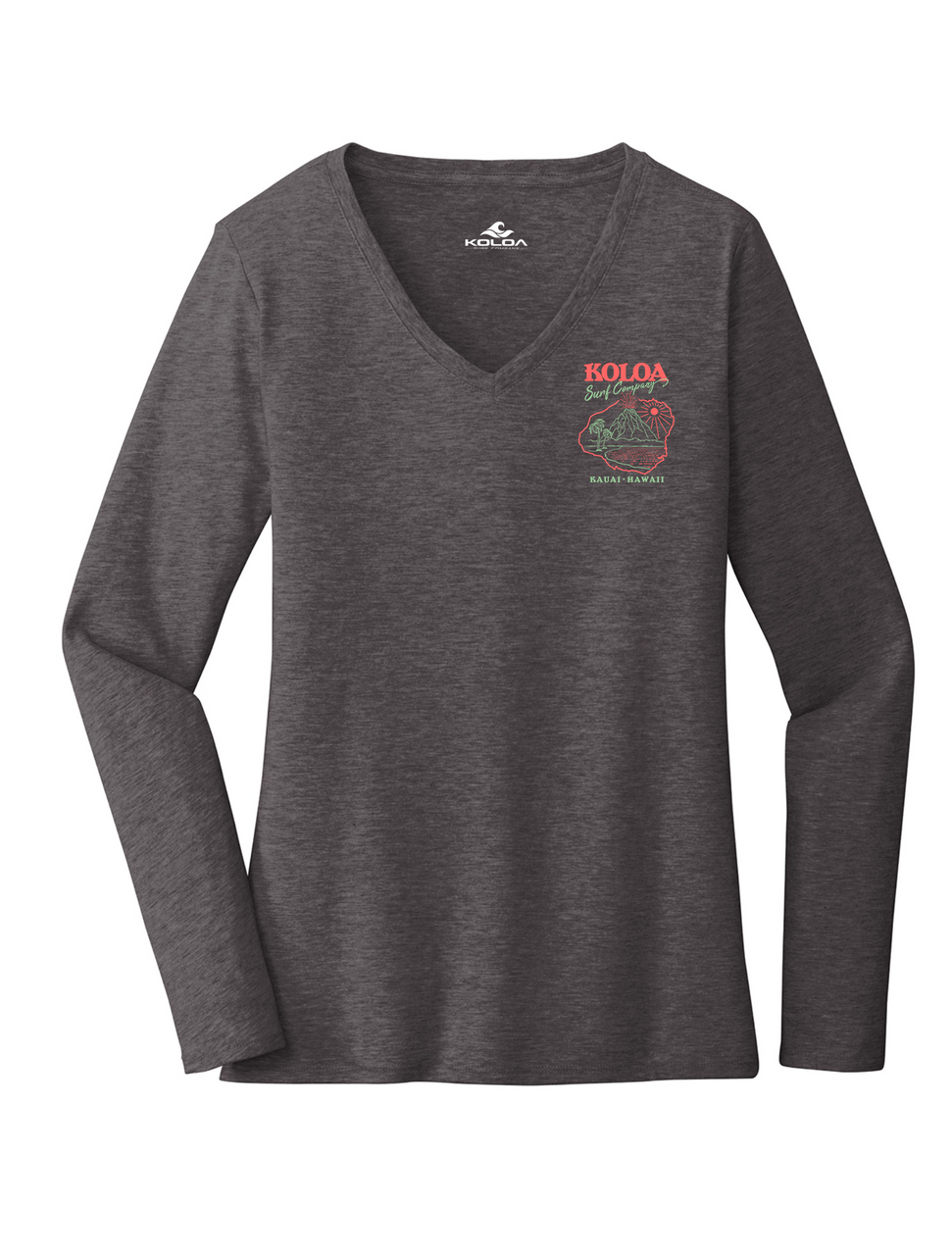 Koloa Kauai Island Women's Long Sleeve T-Shirt- Heathered Charcoal