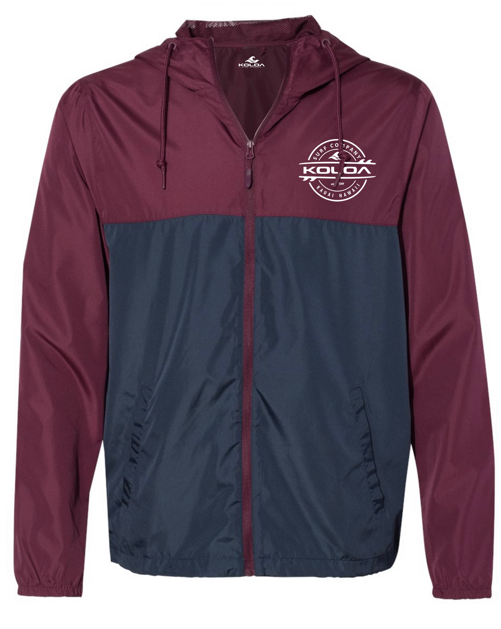 Koloa Thruster Water Resistant Windbreaker- Maroon/ Navy