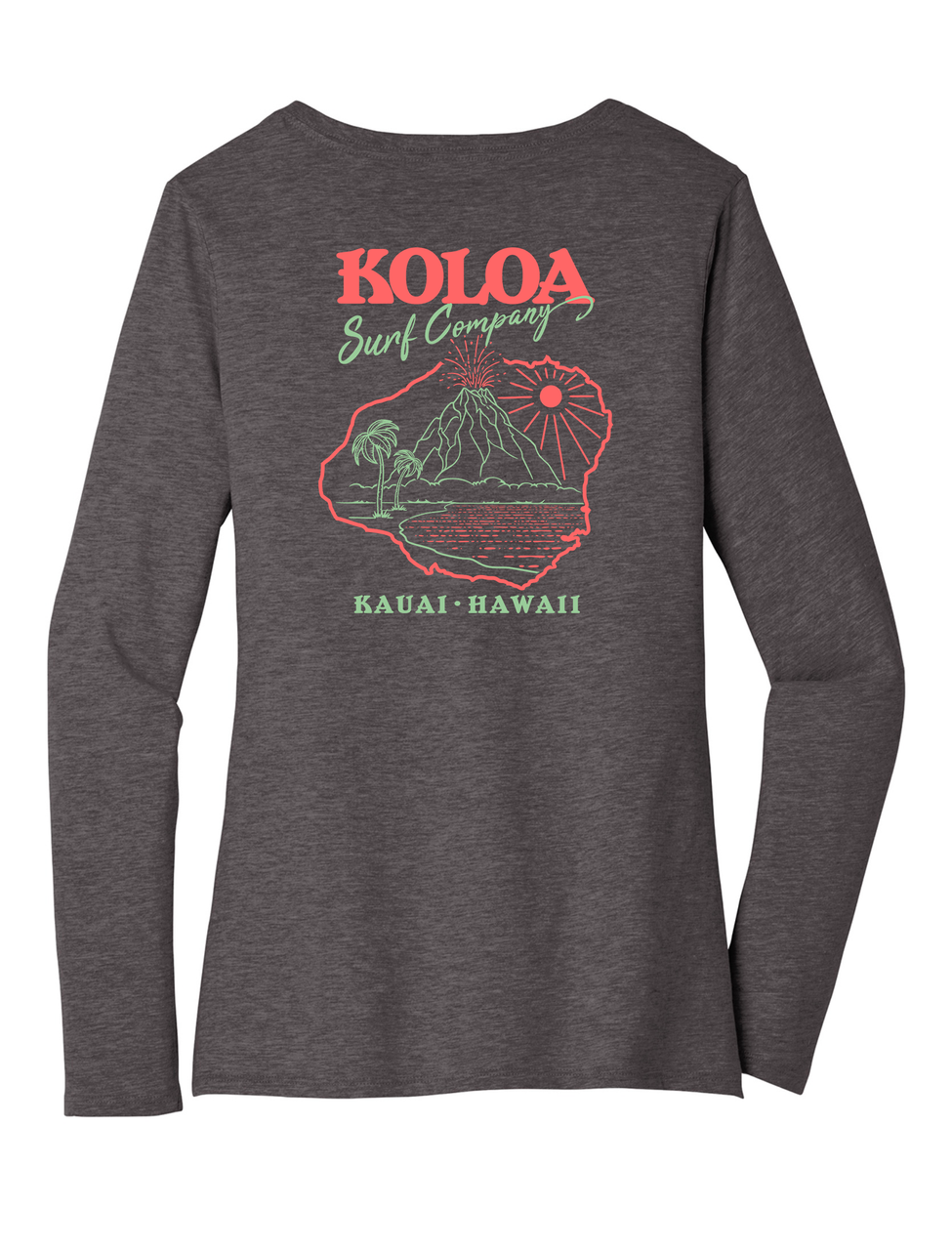 Koloa Kauai Island Women's Long Sleeve T-Shirt- Heathered Charcoal