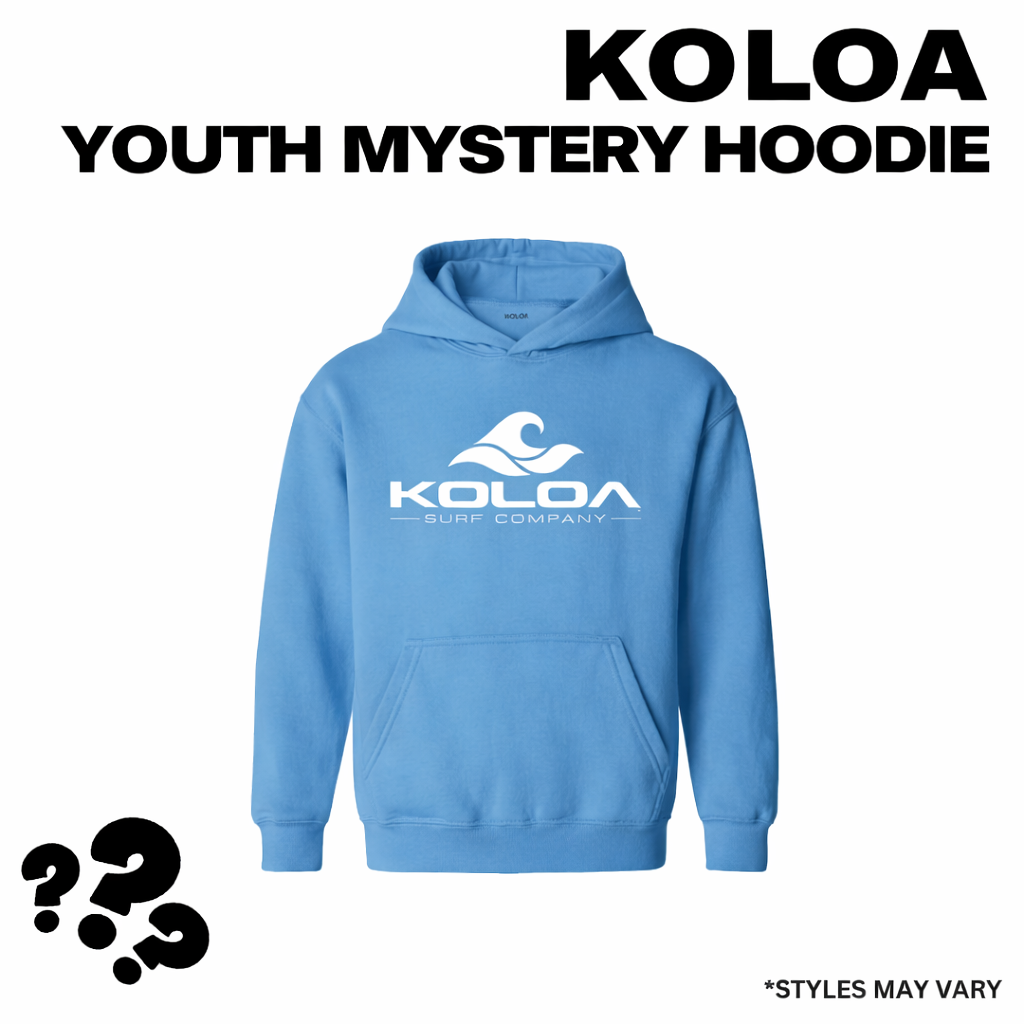 Blue hoodie with Koloa Surf Company logo on a white background
