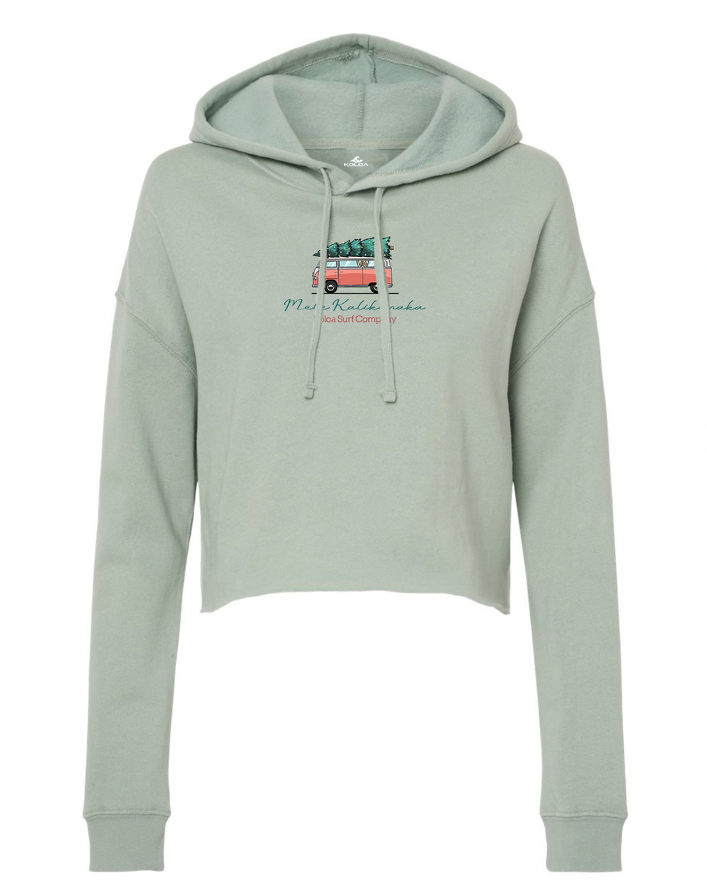 Koloa Christmas Van Cropped Hooded Sweatshirt- Sage