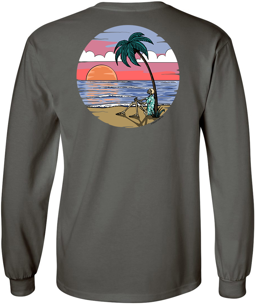 Koloa Skeleton Palm Long Sleeve T-Shirt- Charcoal