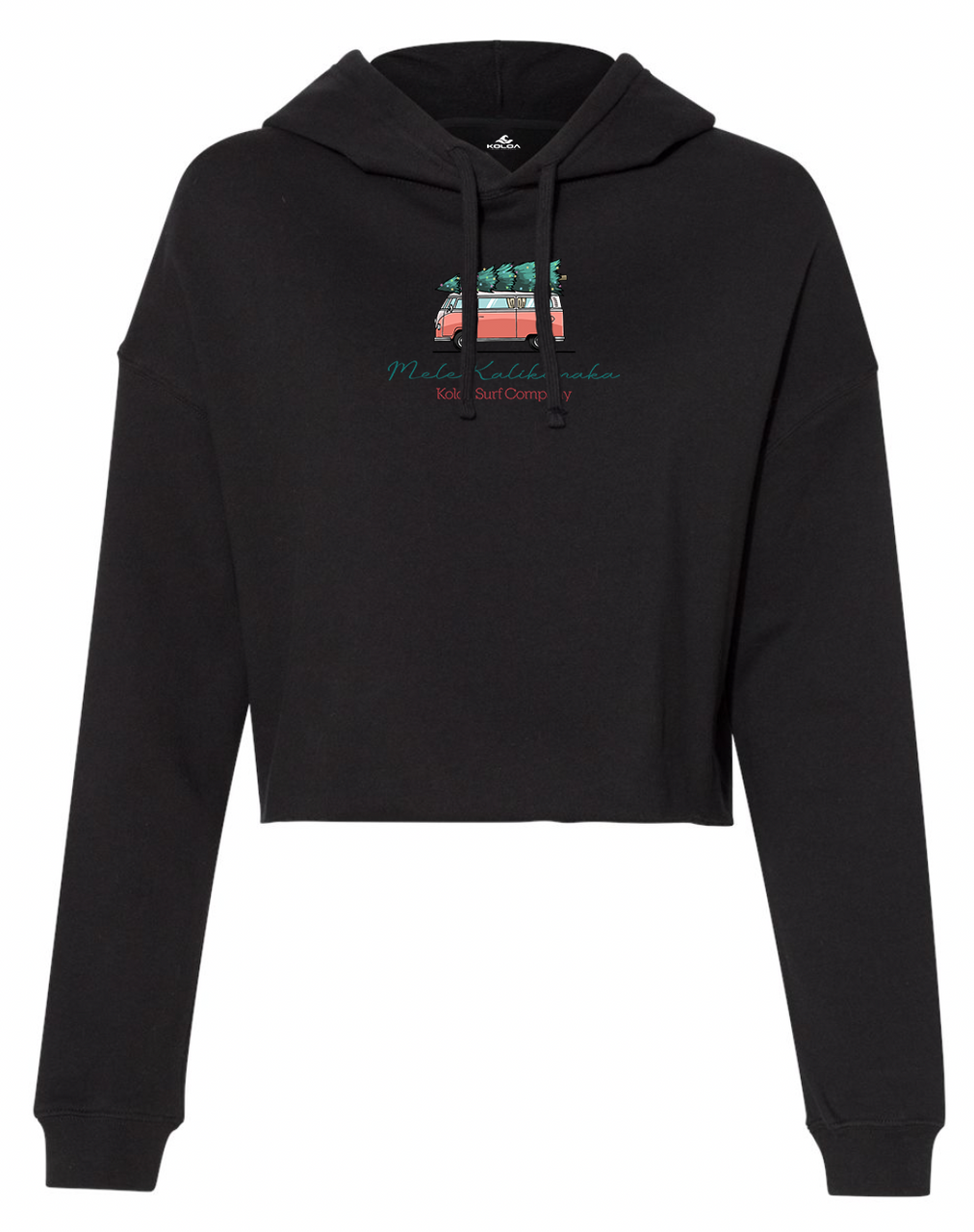 Koloa Christmas Van Cropped Hooded Sweatshirt- Black