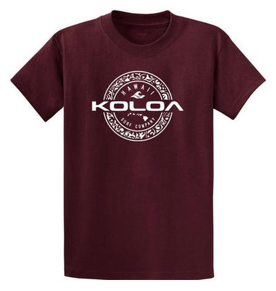 Koloa Hawaiian Tribal Heavyweight T-Shirt - Athletic Maroon / White logo