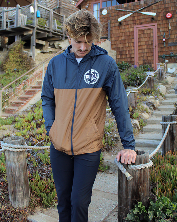 Koloa Shore Water Resistant Windbreaker- Classic Navy/ Saddle