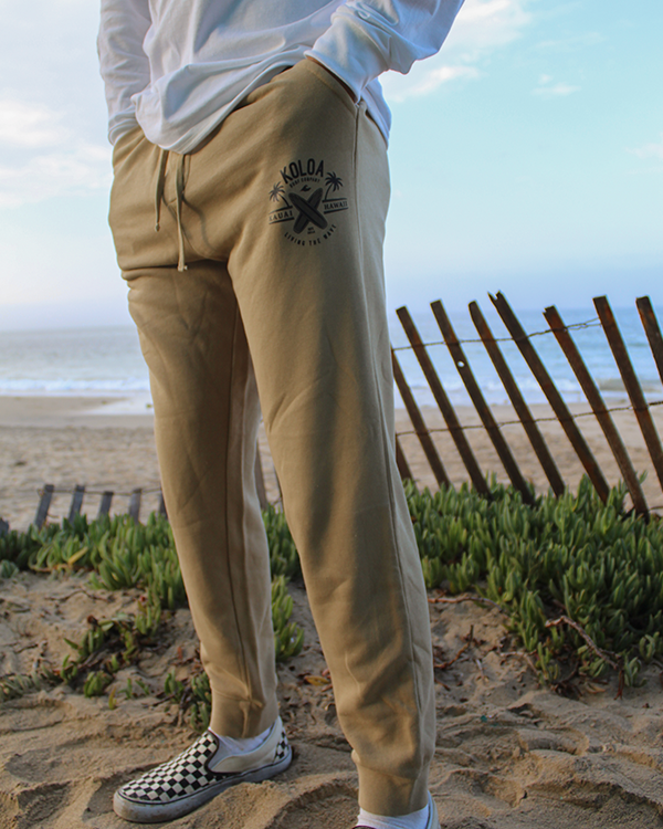 Koloa Kauai Surfboards Fleece Sweatpants- Pigment Sandstone