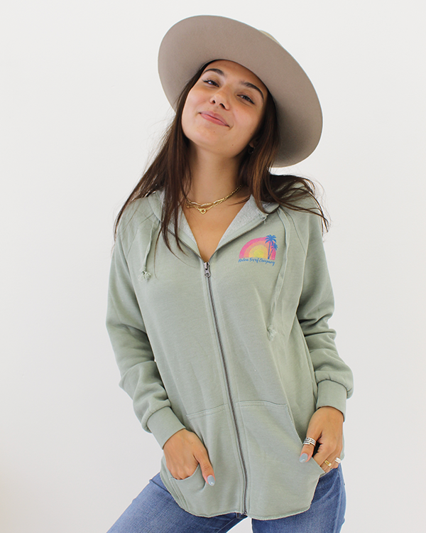 Koloa Watercolor Zip-Up Hoodie- Sage