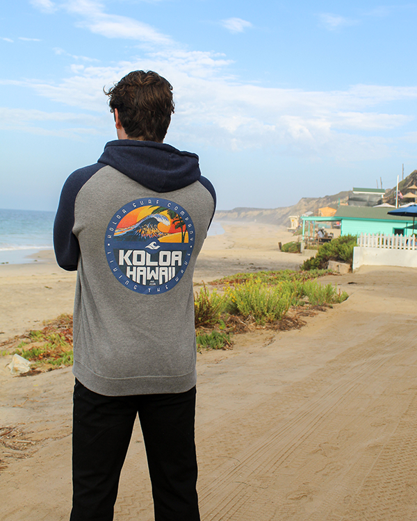 Koloa Rising Comfort Raglan Hoodie- Gunmetal Heather/ Classic Navy Heather