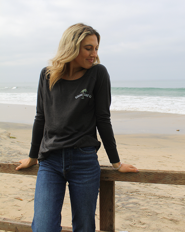 Koloa Beach Vibe Women's Long Sleeve T-Shirt- Black Frost