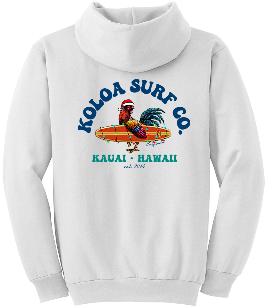 Koloa Cocky Surfer Christmas Hoodie- White