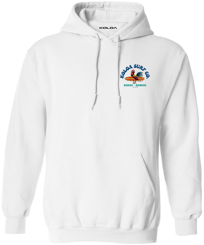 Koloa Cocky Surfer Christmas Hoodie- White