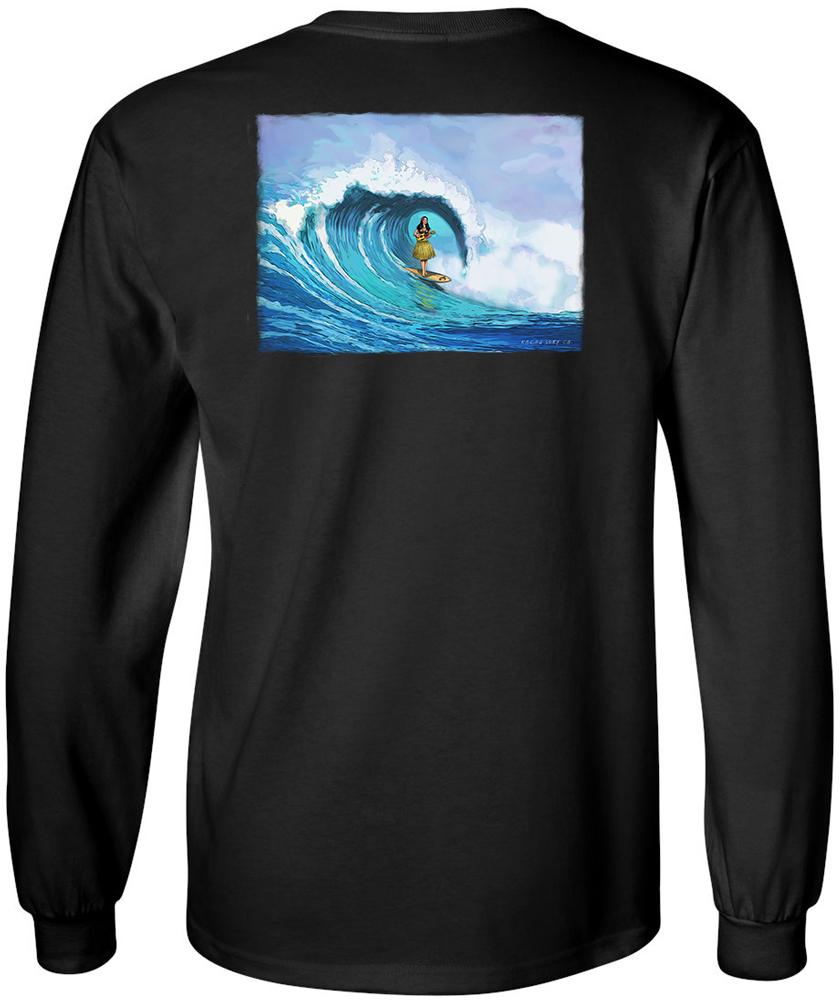 Koloa Hula Barrel Long Sleeve T-Shirt- Black