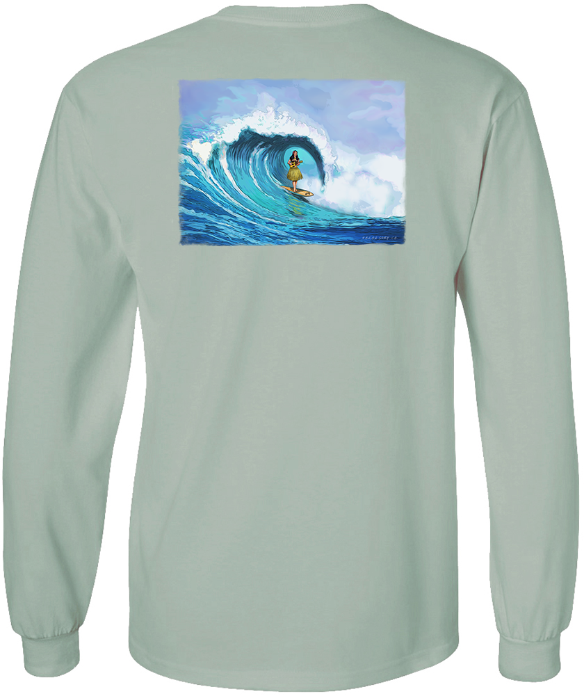 Koloa Hula Barrel Long Sleeve T-Shirt- Stonewashed Green