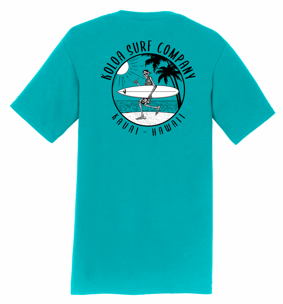 Koloa Skeleton Gone Surfin Lightweight T-Shirt - Bright Aqua